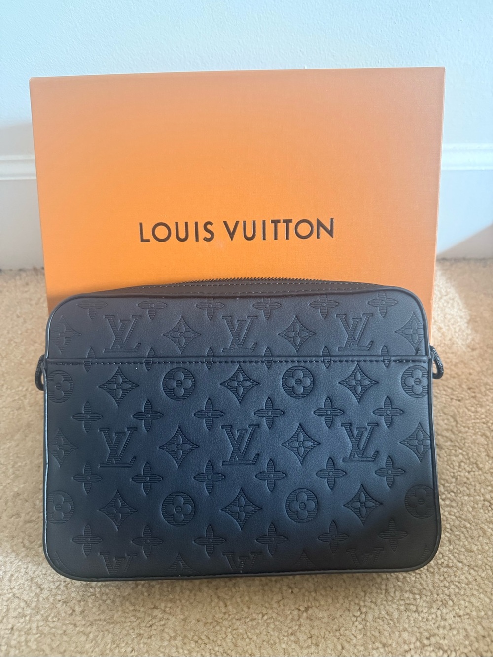 Louis Vuitton Black Embossed Monogram Messenger Bag